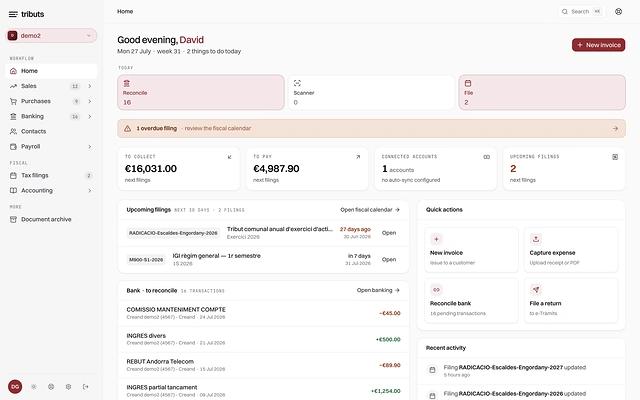 Tributs dashboard for companies and freelancers