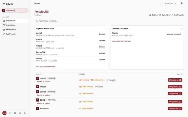 Portefeuille multiclient Tributs pour cabinets comptables